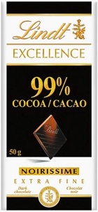 A bar of Lindt 99% Cocoa Noirissime chocolate