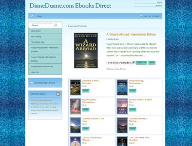 Screengrab of new ebookshop front page at ebooksdirect.dianeduane.com
