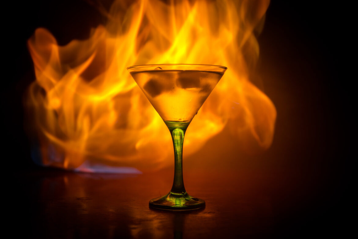 Martini glass and flames