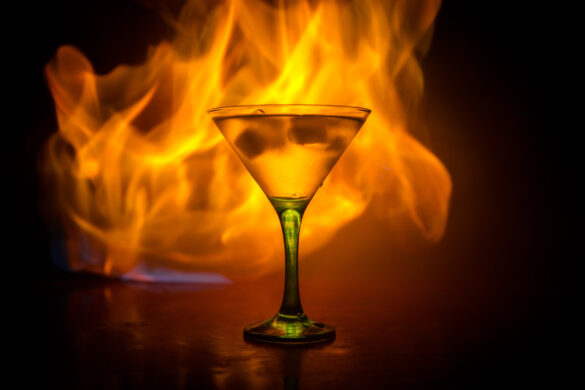 Martini glass and flames