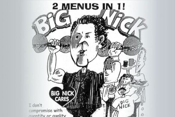 Image from the front cover of the Big Nick's menu