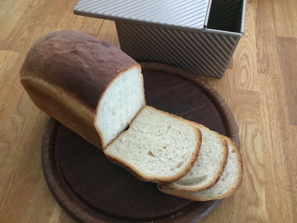 A sliced non-lidded loaf from the most recent bake...