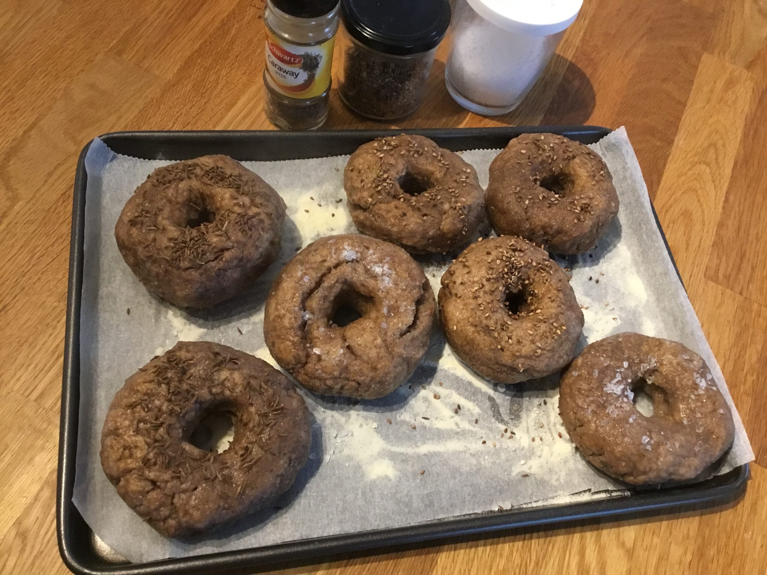 Bagels on the baking tray